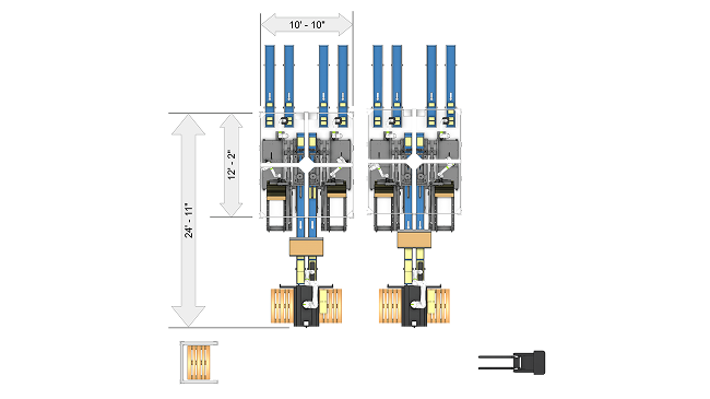 Case packer dimensions in feet and inches